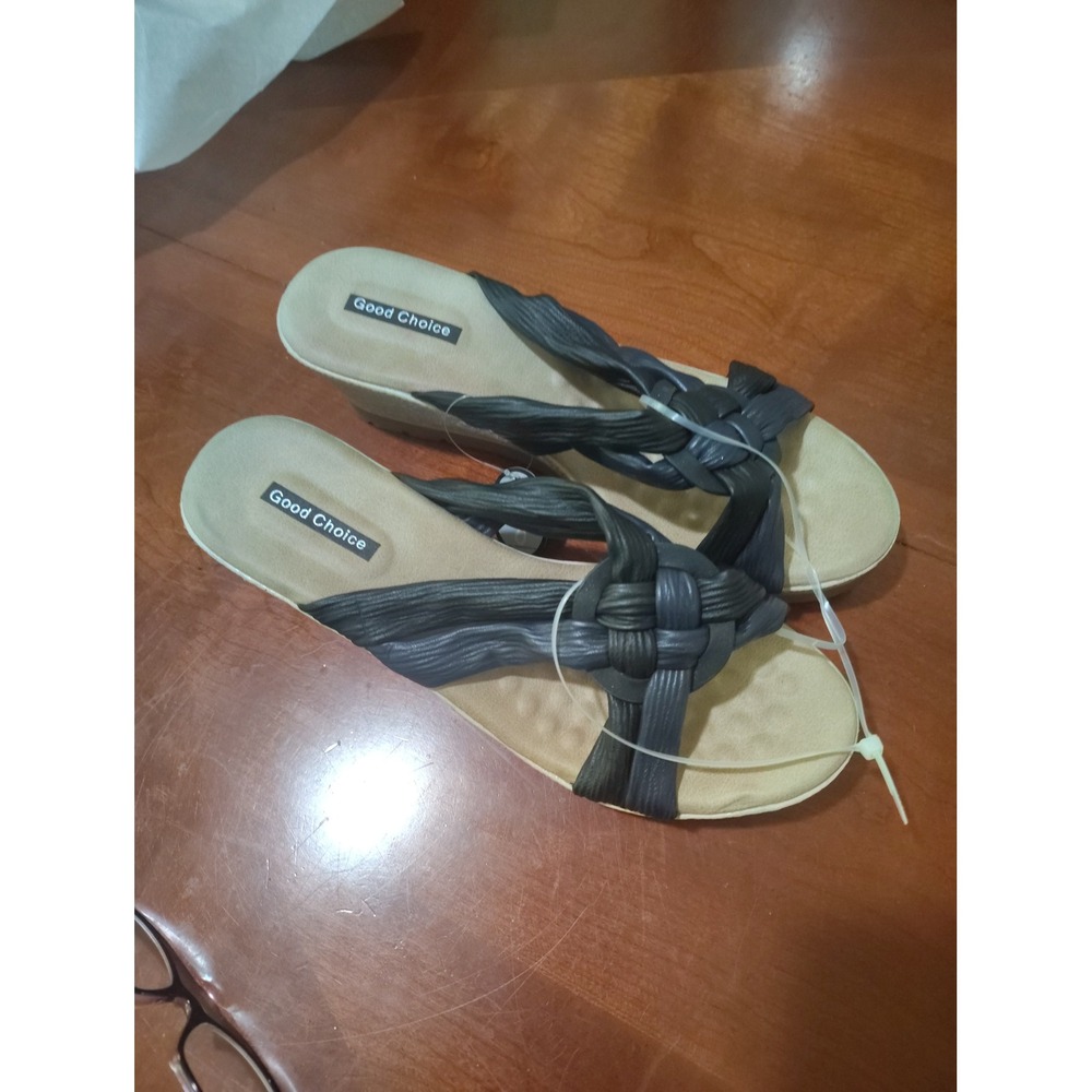Good Choice Womens Braided Strap Espadrille Wedge Sandals Navy Blue Size 6 NEW